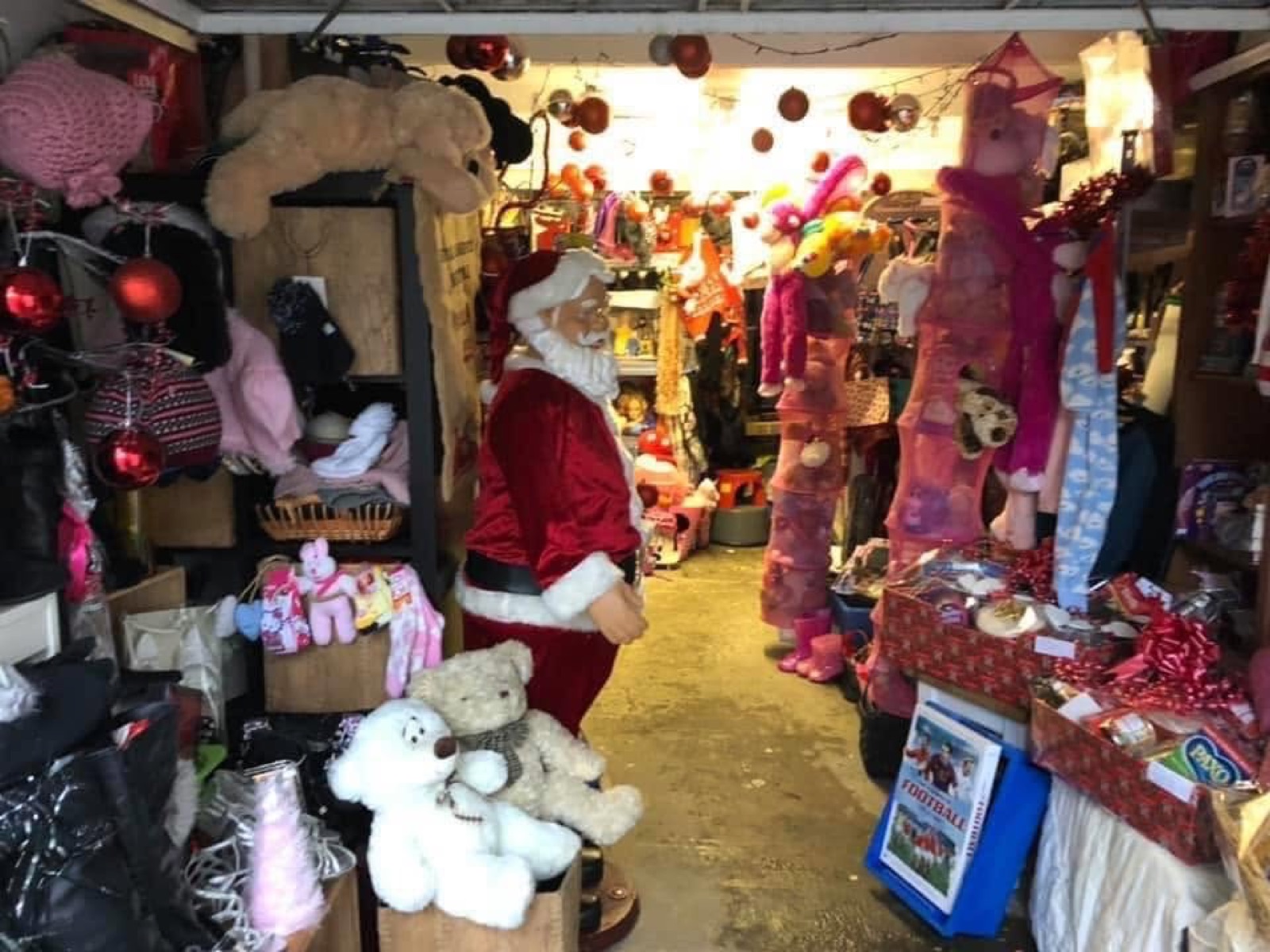 Christmas gifts and decorations on display inside the Angels Treasure Cove